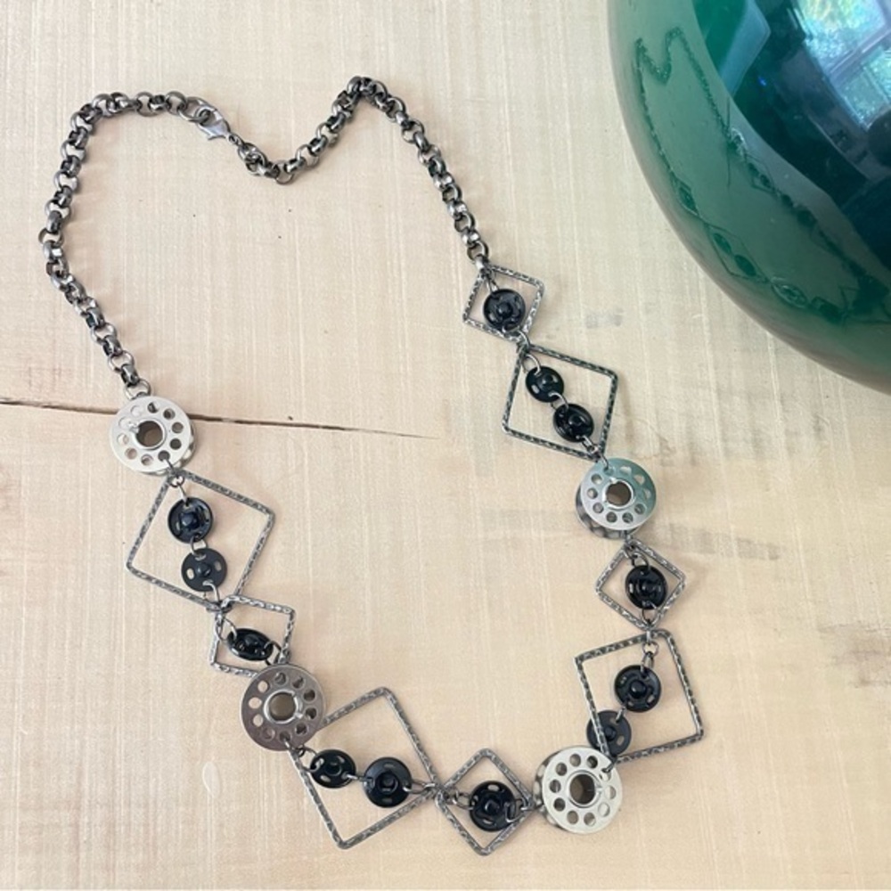 $49 SALE Handmade Repurposed NWT Mixed Metal Spool & Snap Statement Necklace